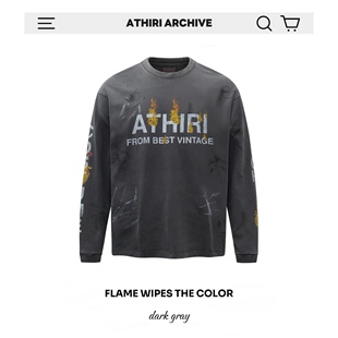 ATHIRI T恤 康丽火焰印花蜡染擦色泼墨做旧vintage短宽长袖