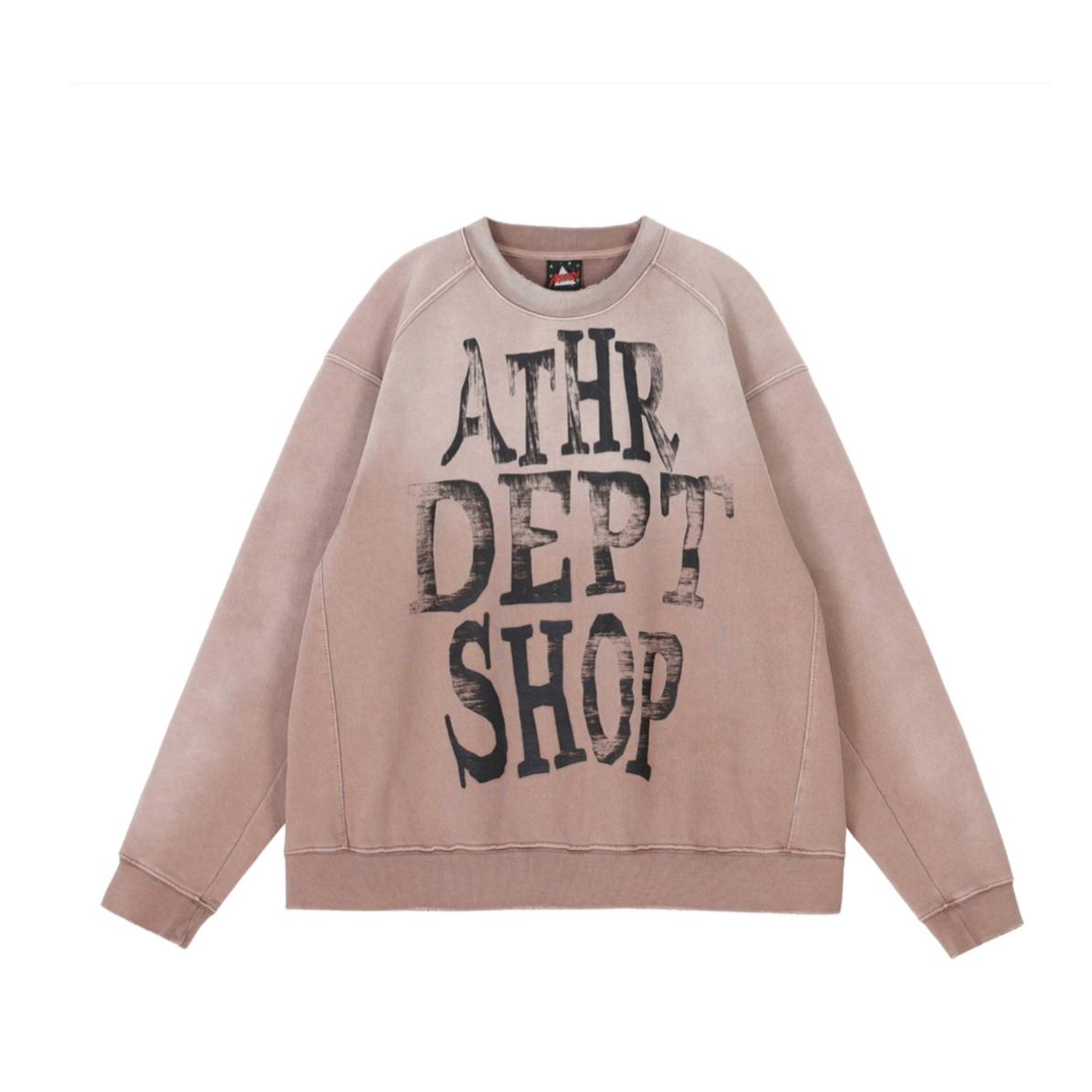 ATHIRI 成衣染色复古洗水Vintage版画做旧磨破套头短宽boxy卫衣