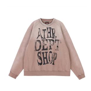 ATHIRI 画做旧磨破套头短宽boxy卫衣 成衣染色复古洗水Vintage版