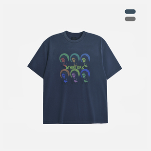 ATHIRI ss波普艺术头像康丽印花成衣染色做旧美式复古Vintage短袖