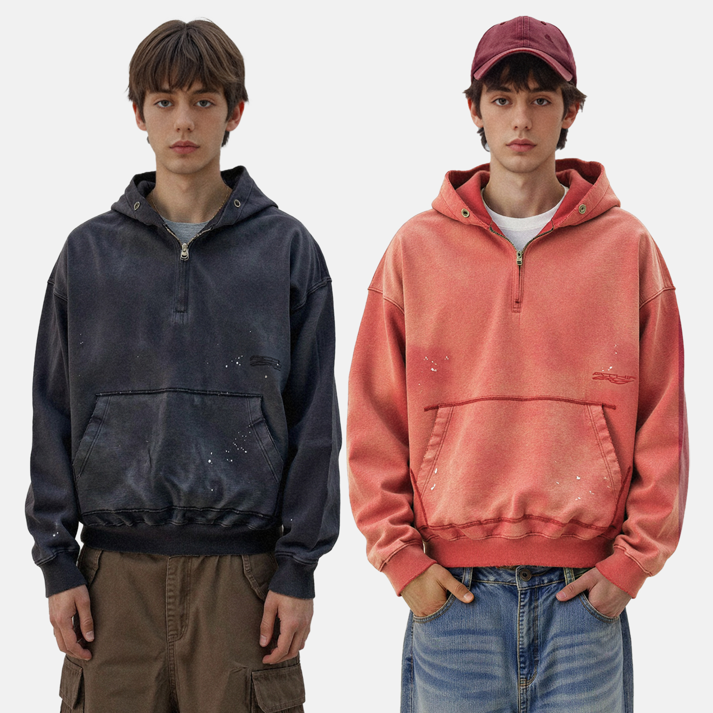 ATHIRI 美式渐变水洗宽松连帽套头卫衣男女秋冬泼墨帽衫外套