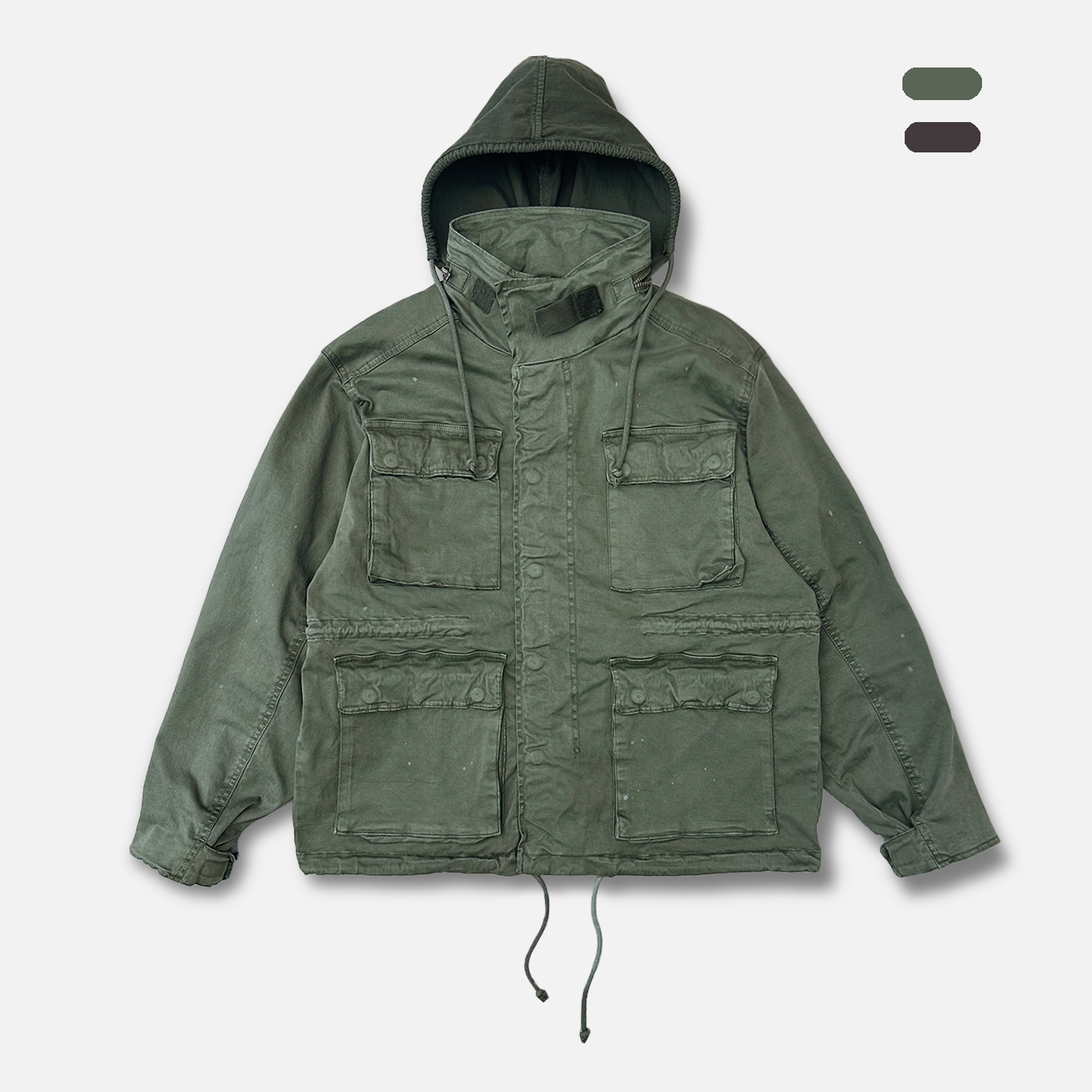 ATHIRI 美式复古猎装M65洗水做旧涂鸦外套宽松多口袋连帽工装夹克