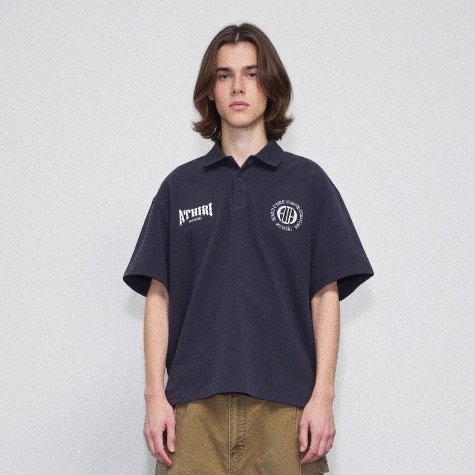 ATHIRI 25新贵华夫格珠地绣花Boxy剪裁高尔夫翻领短袖凉感polo衫