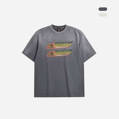 ATHIRI   美式俱乐部复古旗帜康丽印花成衣染色单缝线Vintage短袖