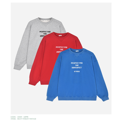 ATHIRI 高级感slogan斑驳印花复古做旧圆领美式短宽卫衣