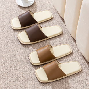 夏季高级感真皮家居家凉拖鞋北欧风室内轻奢牛皮拖鞋男女牛筋软底