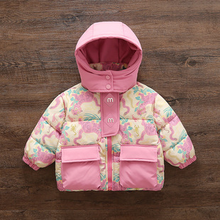 宝宝洋气碎花休闲加棉连帽外套 韩版 m353女童加厚外套洋气冬季 新款