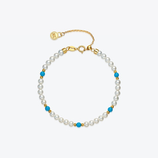 Meluxe美奈天然绿松石淡水珍珠手链手饰手串女高级小众礼物925银