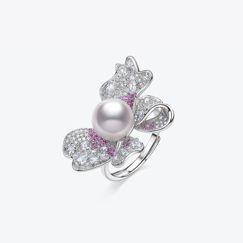 Meluxe美奈 翩翩飞舞蝴蝶akoya海水珍珠戒指轻奢时尚指环节日礼物