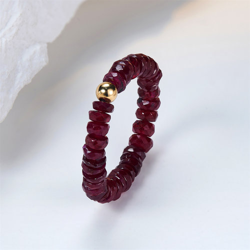 【合成/处理】Meluxe美奈 路路通18k金红宝石弹力绳戒指珍珠指环