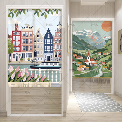 新中式门帘斑马线加厚棉麻手感