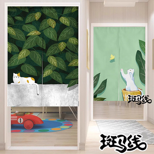 卡通猫咪布艺门帘隔断帘家用卧室厨房卫生间布帘子遮挡简易免打孔