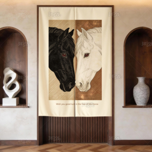 中古风马匹门帘玄关遮挡帘定制尺寸西部复古日式门帘马年装饰美化