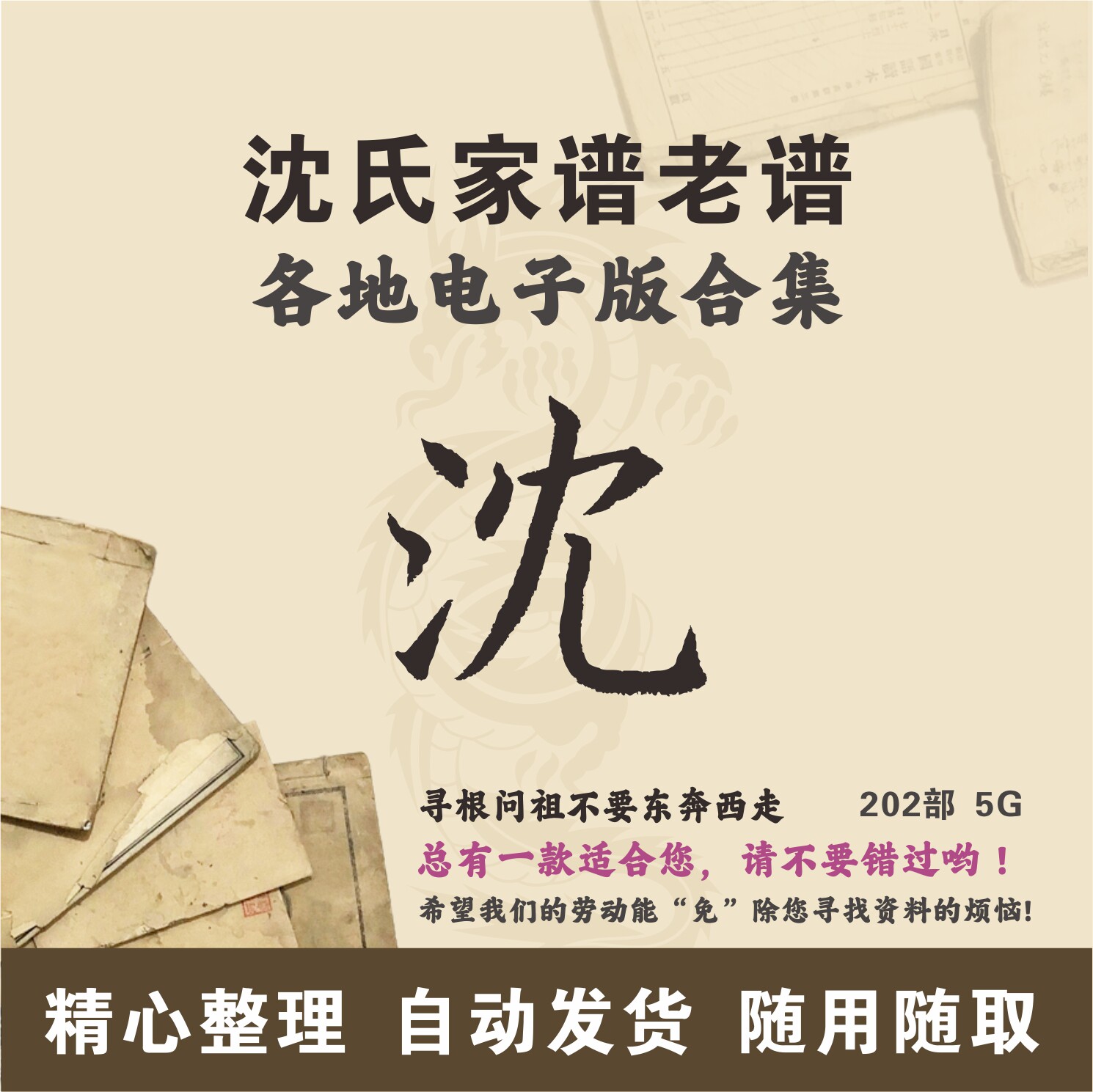 沈氏家谱族谱宗谱老谱合集 全国沈姓 寻根问祖追根溯源研究电子版