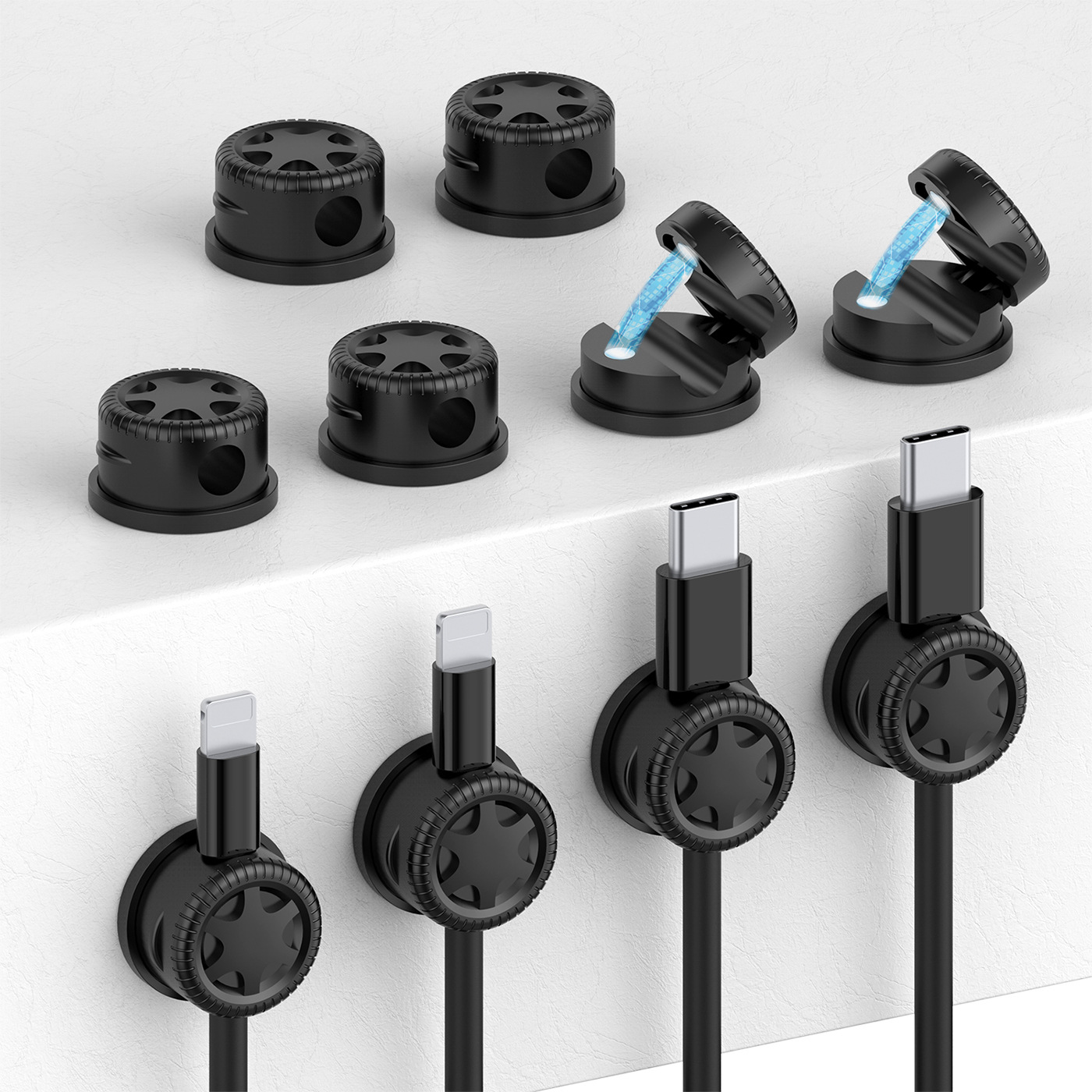 厂家直销磁吸理线器桌面车载数据线收纳充电可旋转线夹固定器