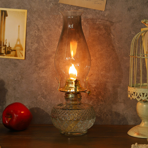 复古水晶玻璃煤油灯老式马灯摆件