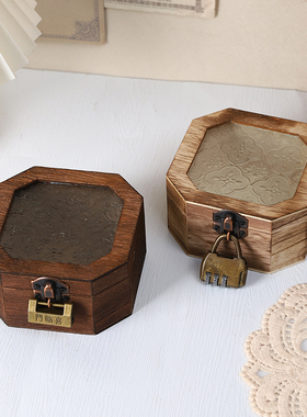 中式海棠花玻璃小木盒精致带锁戒指手串首饰包装盒收纳盒高档礼盒