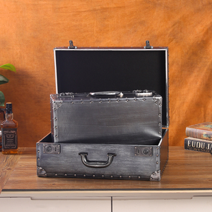 创意仿铝皮手提箱大容量收纳箱橱窗装 饰拍摄道具摆件整理储物木箱