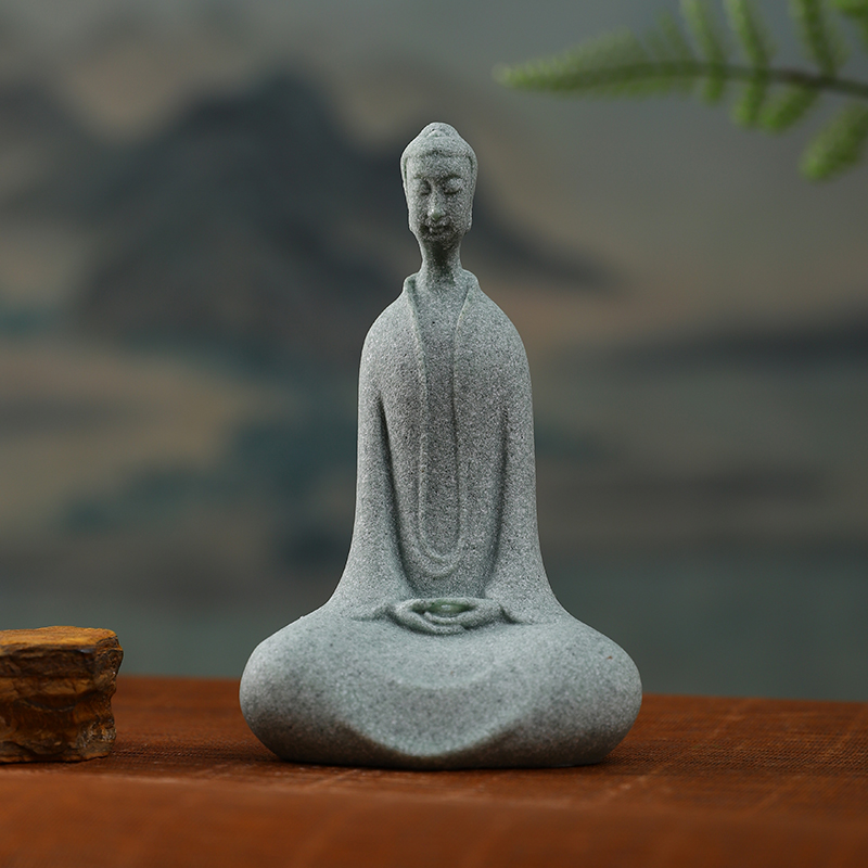中式北魏三圣青砂石佛摆件禅意鱼缸微景观造景装饰品桌面茶宠摆设