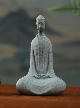 中式北魏三圣青砂石佛摆件禅意鱼缸微景观造景装饰品桌面茶宠摆设
