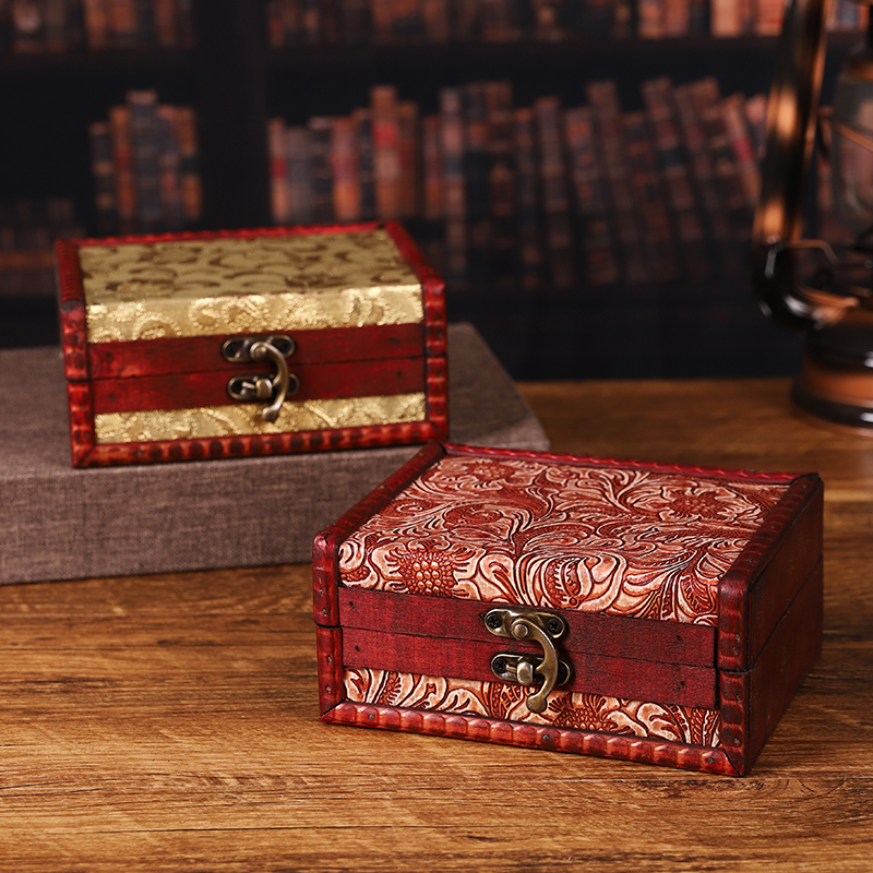 复古皮革花纹木盒高档古典首饰盒
