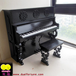 双福木质古典立式 钢琴模型纯黑色白色3分BJD娃娃可用橱窗装 饰摆设