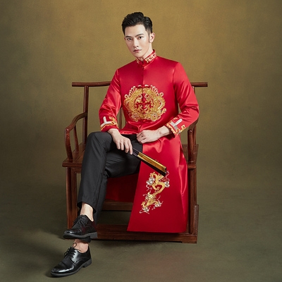 2021新款秀禾服男装新郎中式礼服结婚长袍马褂唐装汉服敬酒服