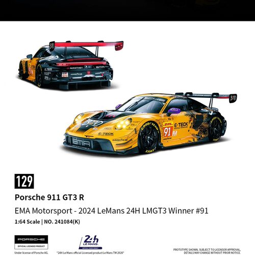 TH 1:64 #129 保时捷911 GT3 R 勒芒 91号合金汽车模型
