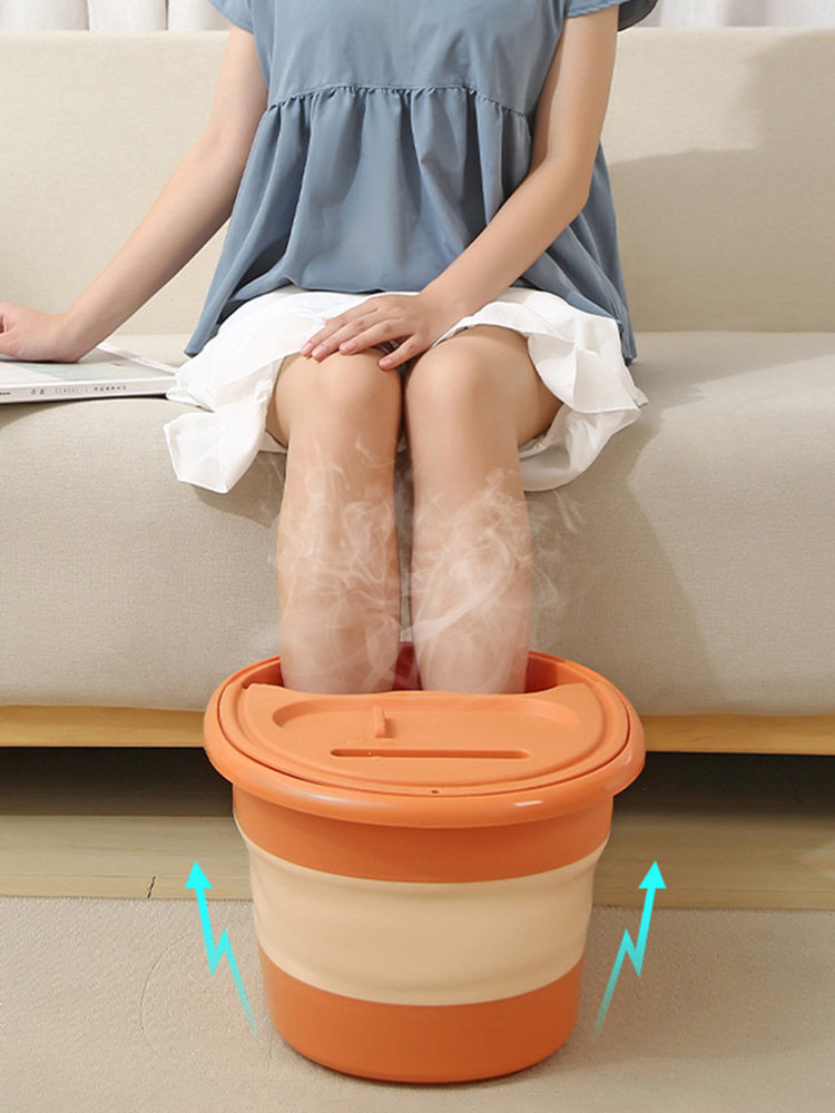 折叠泡脚桶家用便携式过小腿带盖塑料免安装脚底按摩足浴盆