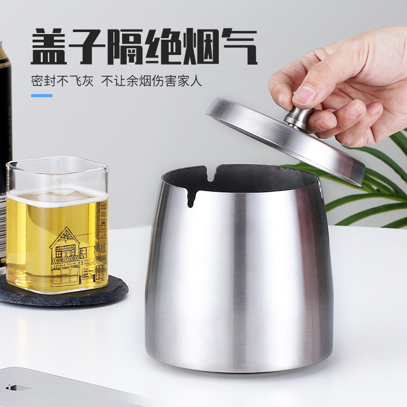 烟灰缸直供带盖加厚防烟灰烟缸网咖KTV商用不锈钢烟灰缸