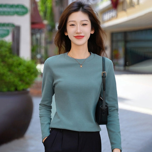 加厚全棉长袖 秋季 秋冬内搭磨毛小衫 纯棉打底衫 t恤上衣 女2025新款