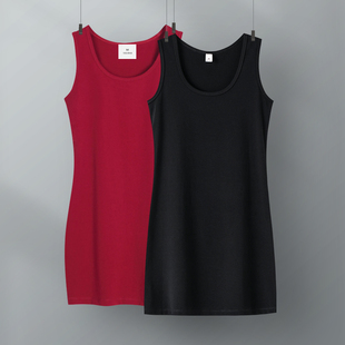 包臀打底衫 上衣螺纹棉弹力紧身大码 内搭无袖 黑色吊带背心女加长款