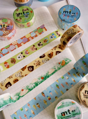 日本mt和纸胶带新款卡通动物图案装饰贴纸彩色手账日记本装饰胶带樱花波点网格手账胶带