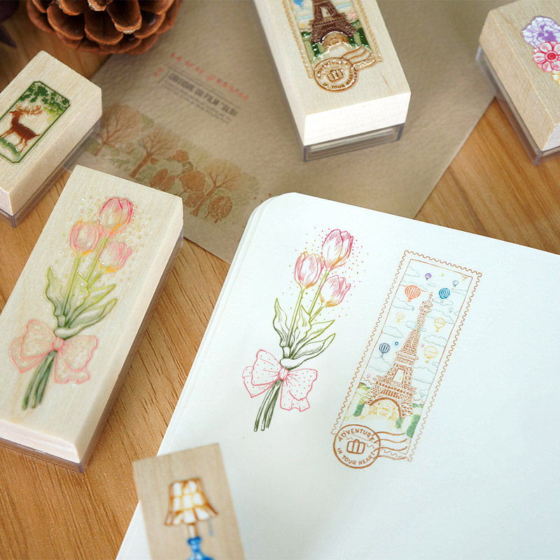 日本进口TAIYOPINE拓优派印章手账高细多彩木质手柄印章W2565复古装饰