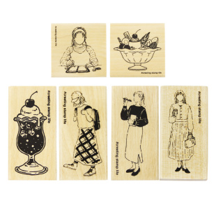 日本童颜KODOMO NO KAO手帐木头印章百合动物人物木制图章I LOVE STAMP手帐装饰插画可爱图案印章大号1535