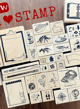 日本童颜KODOMO NO KAO手帐本木头印章木制图章I LOVE STAMP手帐装饰插画文具可爱图案印章现货