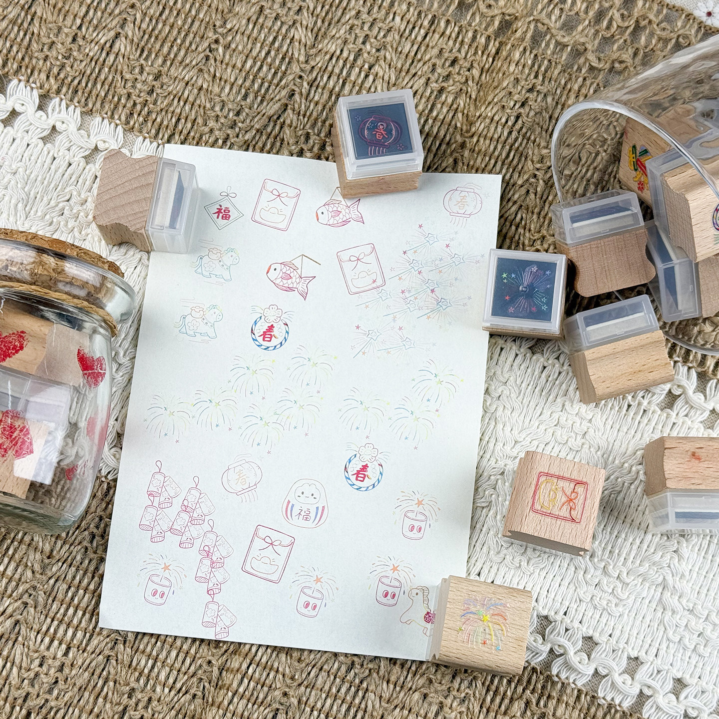 日本进口TAIYOPINE拓优派高细多彩木质手柄印章可爱卡通木质印章新年学生手帐装饰印章