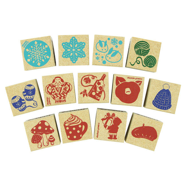 日本KODOMO NO KAO童颜木头印章温暖冬季圣诞雪花贺卡