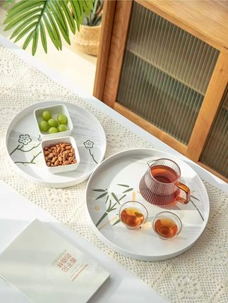 圆形茶托盘家用放茶杯圆茶盘客厅放水杯茶壶圆托盘塑料置物收纳盘