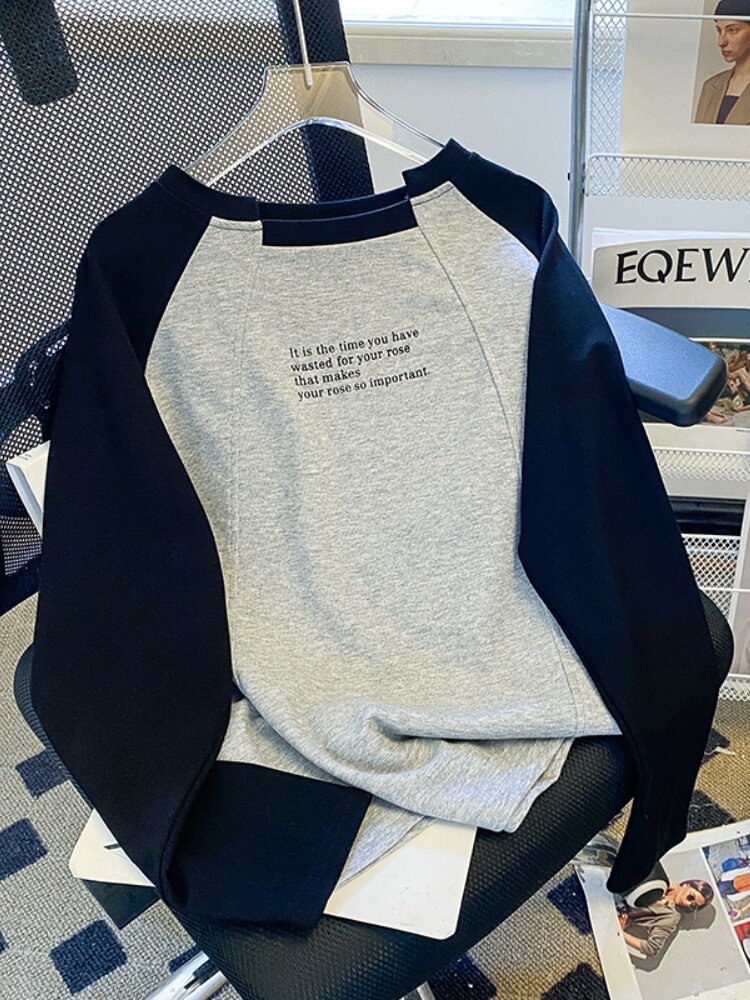 수출 대외 무역 라벨 컷 싱글 카운터 통관 철회 및 유출 불규칙한 라글란 배색 스플라이싱 남성용 긴팔 티셔츠