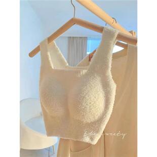 暖茸茸小羊~秋冬保暖背心女厚款文胸一体式少女冬季毛绒内衣女bra