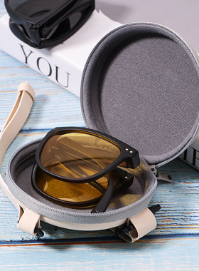 折叠眼镜盒女高品质便携式收纳袋圆形拉链太阳镜男墨镜包