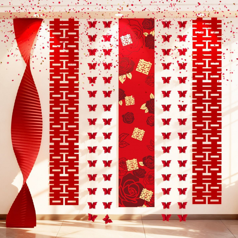 结婚装饰挂布条幅喜字订婚婚房礼