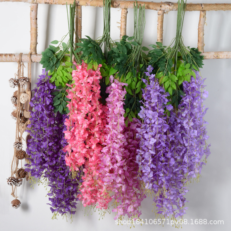 仿真花6叶加密紫藤花婚庆吊顶拱门装饰藤条豆瓣花布置人造花