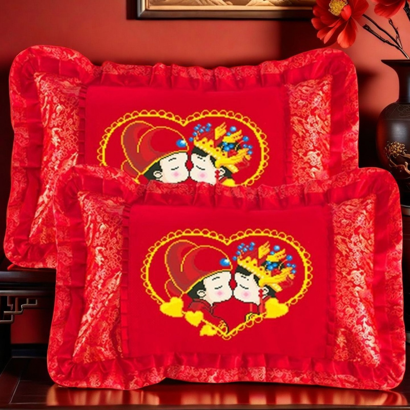 婚庆十字绣双人新款十字绣抱枕绣自己枕头套一对卧室结婚情侣床上