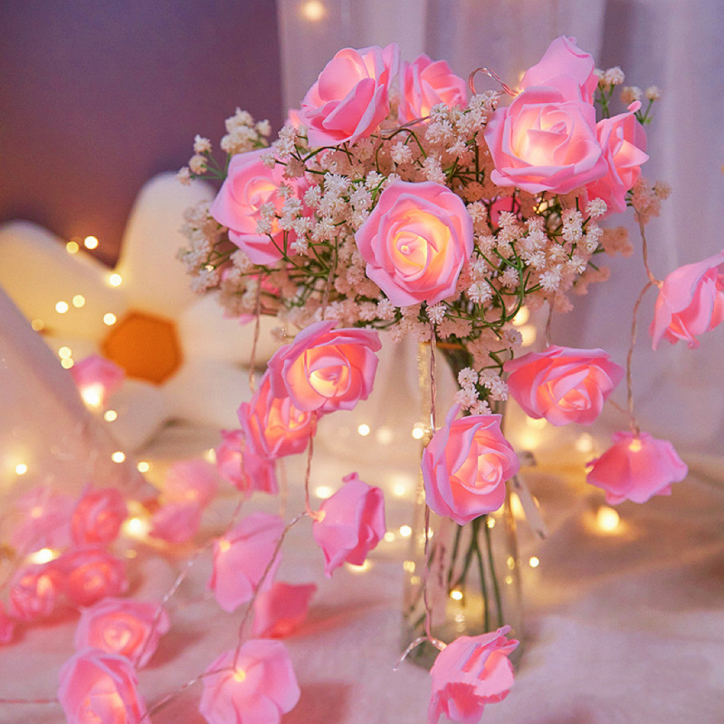LED仿真玫瑰花小彩串灯室内求婚氛围灯生日场景布置房间装饰