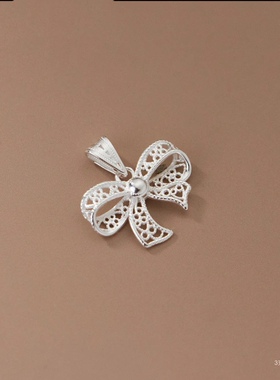 足银990镂空花丝蝴蝶结吊珠女轻奢时尚吊坠百搭高级