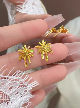 足银金色烟花耳钉女小众设计感高级轻奢气质百搭耳环耳饰