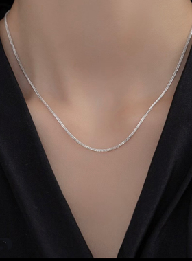 足银999肖邦链纯银锁骨链毛衣链银项链女男士无吊坠链子百搭礼物