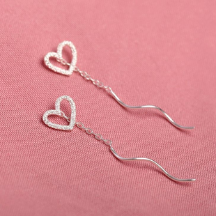 足银999纯银超仙爱心耳线耳环女ins圆环圆脸耳钉耳坠防过敏免摘